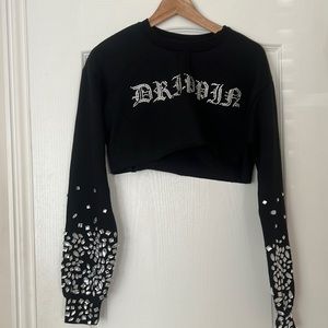 Shine bejeweled long sleeve black tee